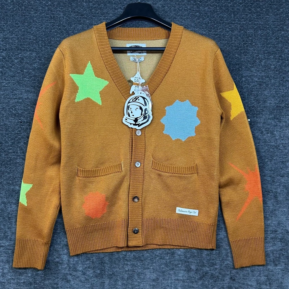 Billionaire Boys Club Sweater Mens Gold Yellow Cardigan Star Graphics V-Neck - S